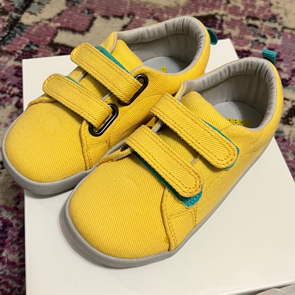 Ten Little Everyday Recycled Canvas Yellow Kids Shoes with Velcro Straps sz 10.5